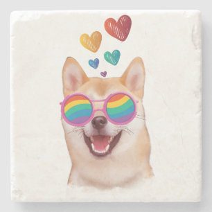 Posavasos De Piedra Perro Inu Shiba con El día de San Valentín del cor