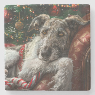 Posavasos De Piedra Perro Lobo Sabueso Navidad Festiva