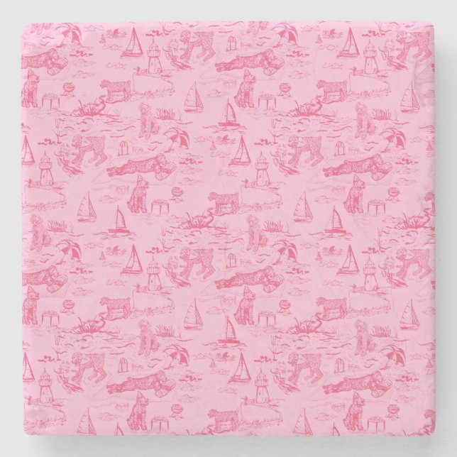 Posavasos De Piedra Perro Marino Toile Rosa  (Anverso)