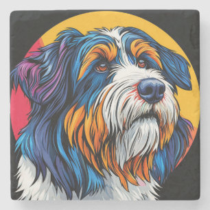 Posavasos De Piedra Perro que ilustra una creatividad vibrante