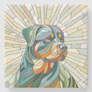 Posavasos De Piedra Perro Rottweiler - arte de mosaicos