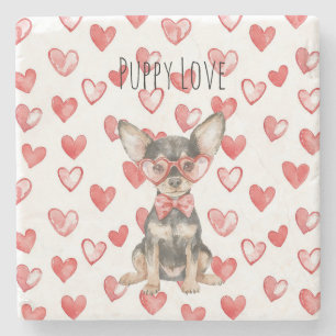 Posavasos De Piedra Perro Terrier de Juguete Marrón Crema Gafas Corazo