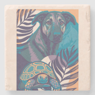 Posavasos De Piedra perro tortuga coaster