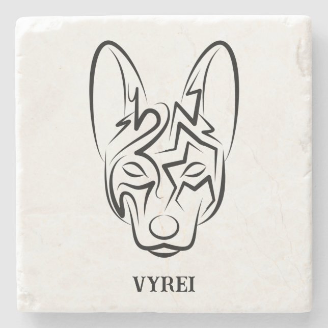 Posavasos De Piedra Perro tribal blanco y negro (Anverso)