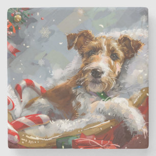 Posavasos De Piedra Perro Wire Fox Terrier Navidad Festiva