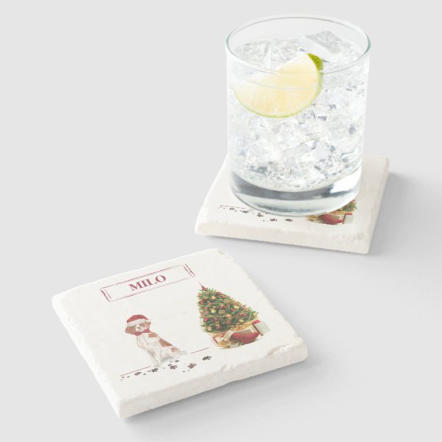 Posavasos De Piedra Perro y árbol de Navidades divertidos de Bretaña (Lateral)