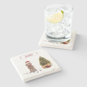 Posavasos De Piedra Perro y árbol Navidades divertidos de Cockapoo mar