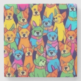 Posavasos De Piedra Perros alegres y coloridos, perros felices