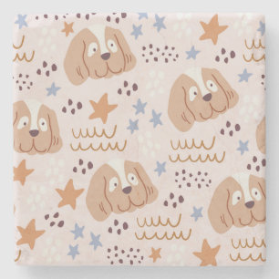Posavasos De Piedra Perros, estrellas, líneas: sin costuras