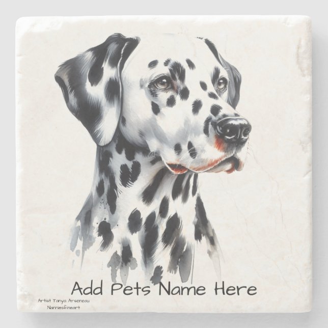 Posavasos De Piedra Personaliza a Cute Dalmatian (Anverso)