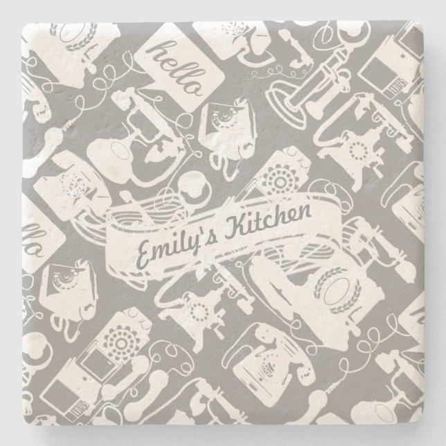 Posavasos De Piedra Personaliza Hola Gris o Cualquier Teléfono Retro d (Anverso)