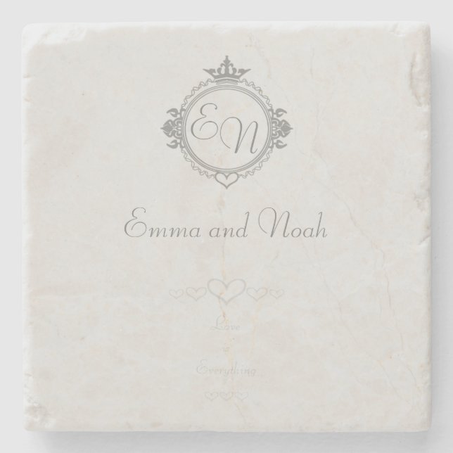 Posavasos De Piedra Personaliza los nombres, iniciales y frase Amor (Anverso)