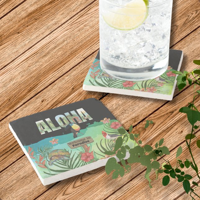 Posavasos De Piedra Personalizable Aloha Paraíso Tropical (Customizable Aloha Tropical Paradise Stone Coaster )