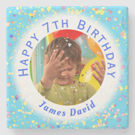Posavasos De Piedra Personalizable Azul acuarela Confetti Cumpleaños