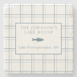 Posavasos De Piedra Personalizable clásico Plaid Lake House Blue Fish