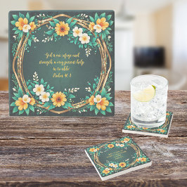 Posavasos De Piedra Personalizable de flor verde