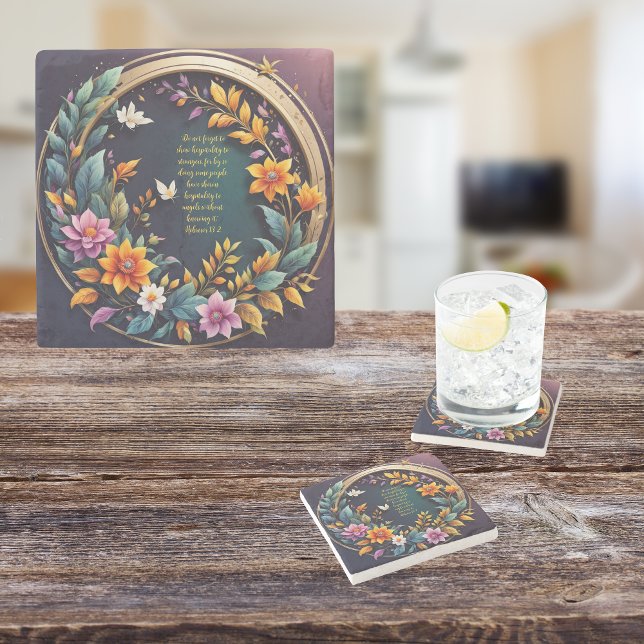 Posavasos De Piedra Personalizable floral de fondo oscuro versículo (Subido por el creador)