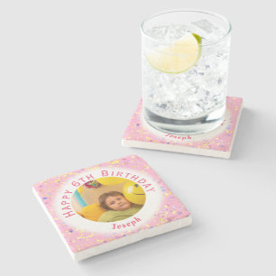 Posavasos De Piedra Personalizable rosa acuarela Confetti Cumpleaños
