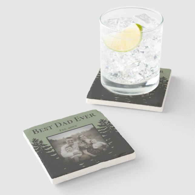 Posavasos De Piedra Personalización de silueta de pino negro minimalis (Lateral)