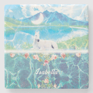 Posavasos De Piedra Personalización de Unicornio en un sueño paradisía