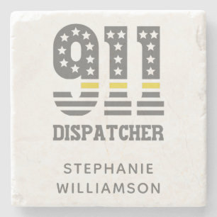 Posavasos De Piedra Personalizado 911 Dispatcher USA Flag Thin Yellow