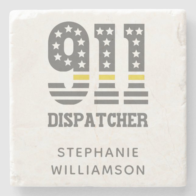 Posavasos De Piedra Personalizado 911 Dispatcher USA Flag Thin Yellow  (Anverso)