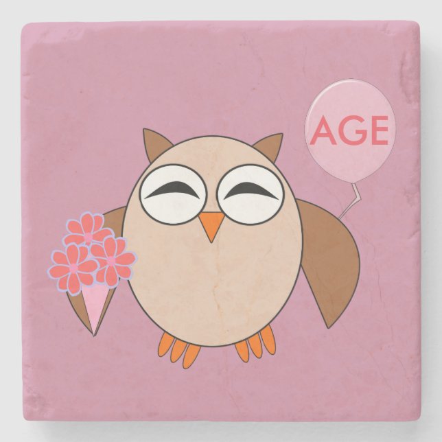 Posavasos De Piedra Personalizado Age Birthday Owl Stone Coaster (Anverso)
