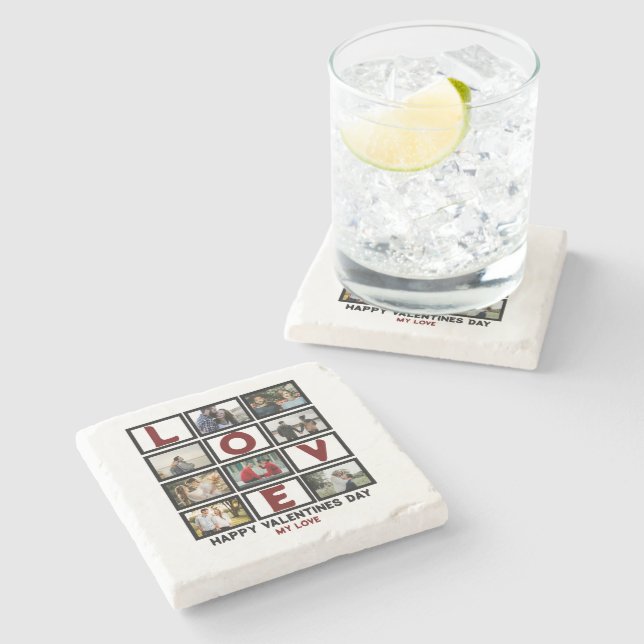 Posavasos De Piedra Personalizado Amor Feliz San Valentín Día 8 Collag (Lateral)