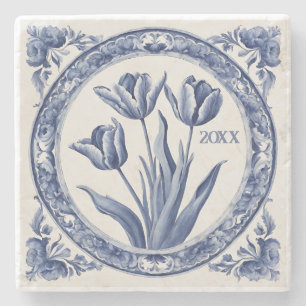 Posavasos De Piedra Personalizado Blue Delft Tulips Souvenir