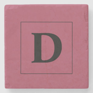 Posavasos De Piedra Personalizado Borgoña con familia de oro inicial