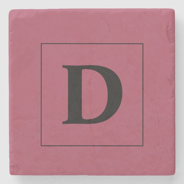 Posavasos De Piedra Personalizado Borgoña con familia de oro inicial (Anverso)