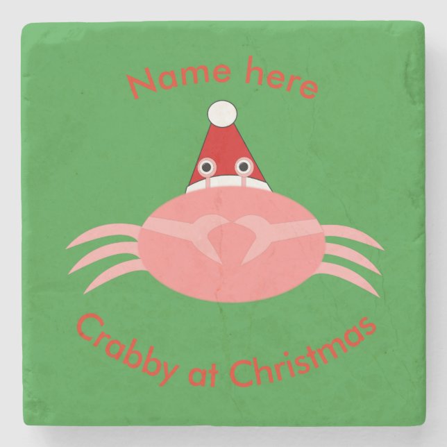 Posavasos De Piedra Personalizado de cangrejo navidades (Anverso)