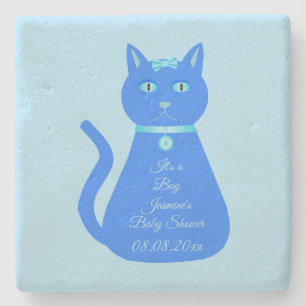 Posavasos De Piedra Personalizado de gato de niño pequeño azul