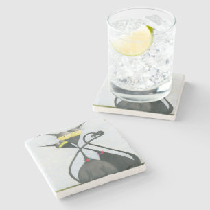 Posavasos De Piedra Personalizado de gato negro y gris