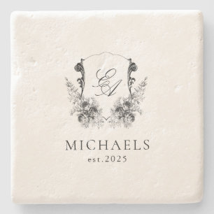 Posavasos De Piedra Personalizado de lujo clásico Monogramed Stone Coa