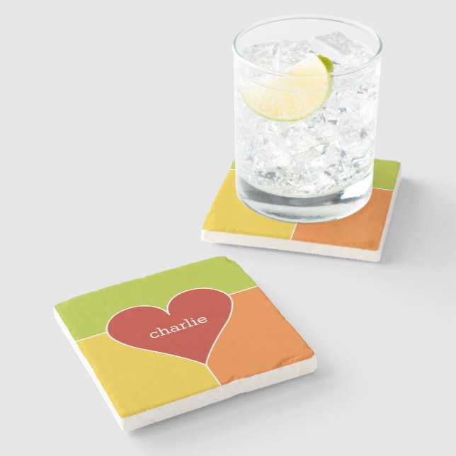 Posavasos De Piedra Personalizado de patrón cardíaco monograma copos d (Lateral)