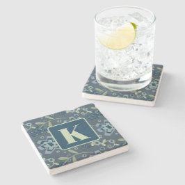 Posavasos De Piedra Personalizado de patrón floral inicial