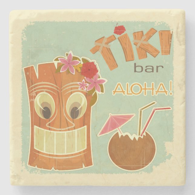Posavasos De Piedra Personalizado de piña de bar Cute Aloha Tiki (Anverso)