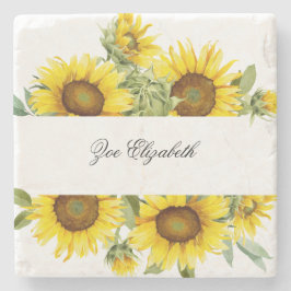 Posavasos De Piedra Personalizado Floral de girasol Añadir su nombre M