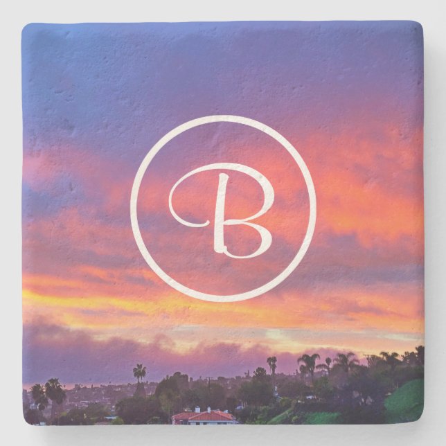 Posavasos De Piedra Personalizado fotográfico amarillo rosa azul atard (Anverso)