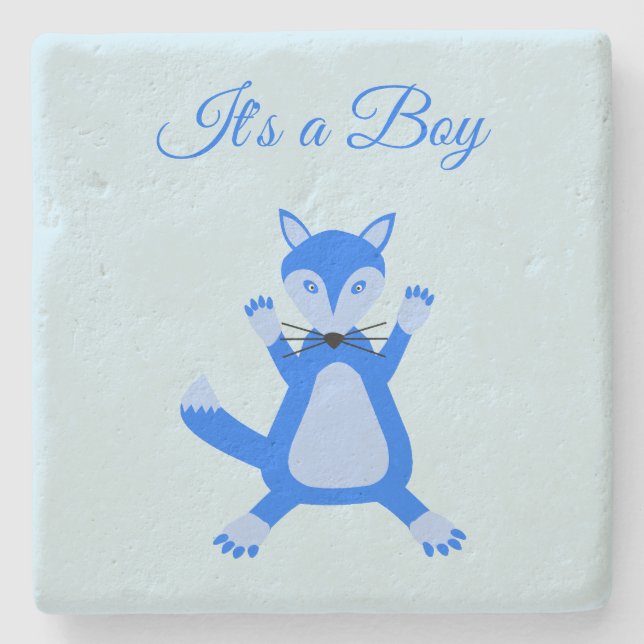 Posavasos De Piedra Personalizado Fox de Cute Blue Baby Boy (Anverso)