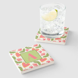 Posavasos De Piedra Personalizado inicial del patrón del corazón flora