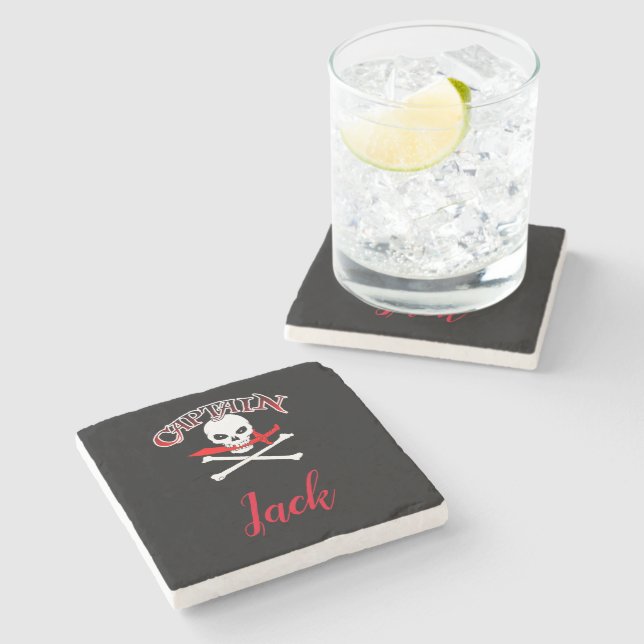 Posavasos De Piedra Personalizado Jolly Roger (Cutlass) (Lateral)