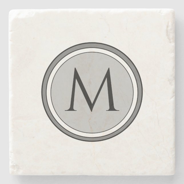 Posavasos De Piedra Personalizado Monograma Medallion | Gris y blanco (Anverso)