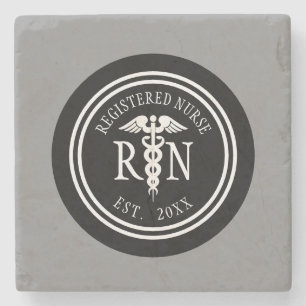 Posavasos De Piedra Personalizado negro gris del caduceo del RN de la