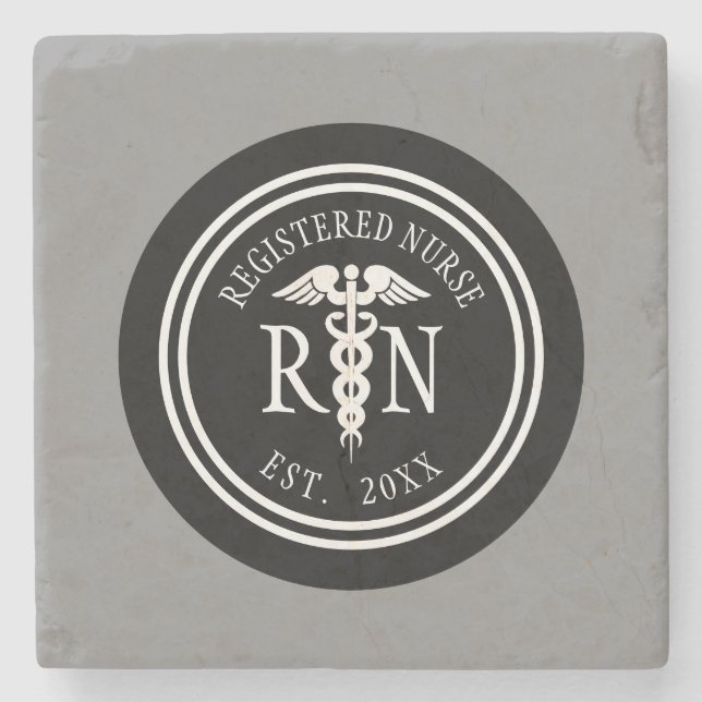 Posavasos De Piedra Personalizado negro gris del caduceo del RN de la (Anverso)