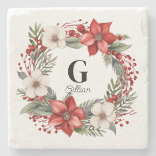 Posavasos De Piedra Personalizado Nombre de la carta inicial Navidades