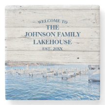 Personalizado Nombre Familia Lake House Coaster