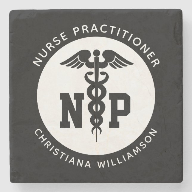 Posavasos De Piedra Personalizado Nurse Practicante Graduación Caduceu (Anverso)