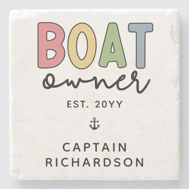 Posavasos De Piedra Personalizado Propietario de barcos creó nuevos re (Anverso)